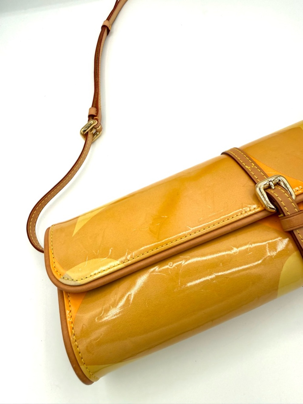 Louis Vuitton Yellow Patent Vernis Fleurs Monogram Clutch Shoulder Bag - Picture 2 of 15